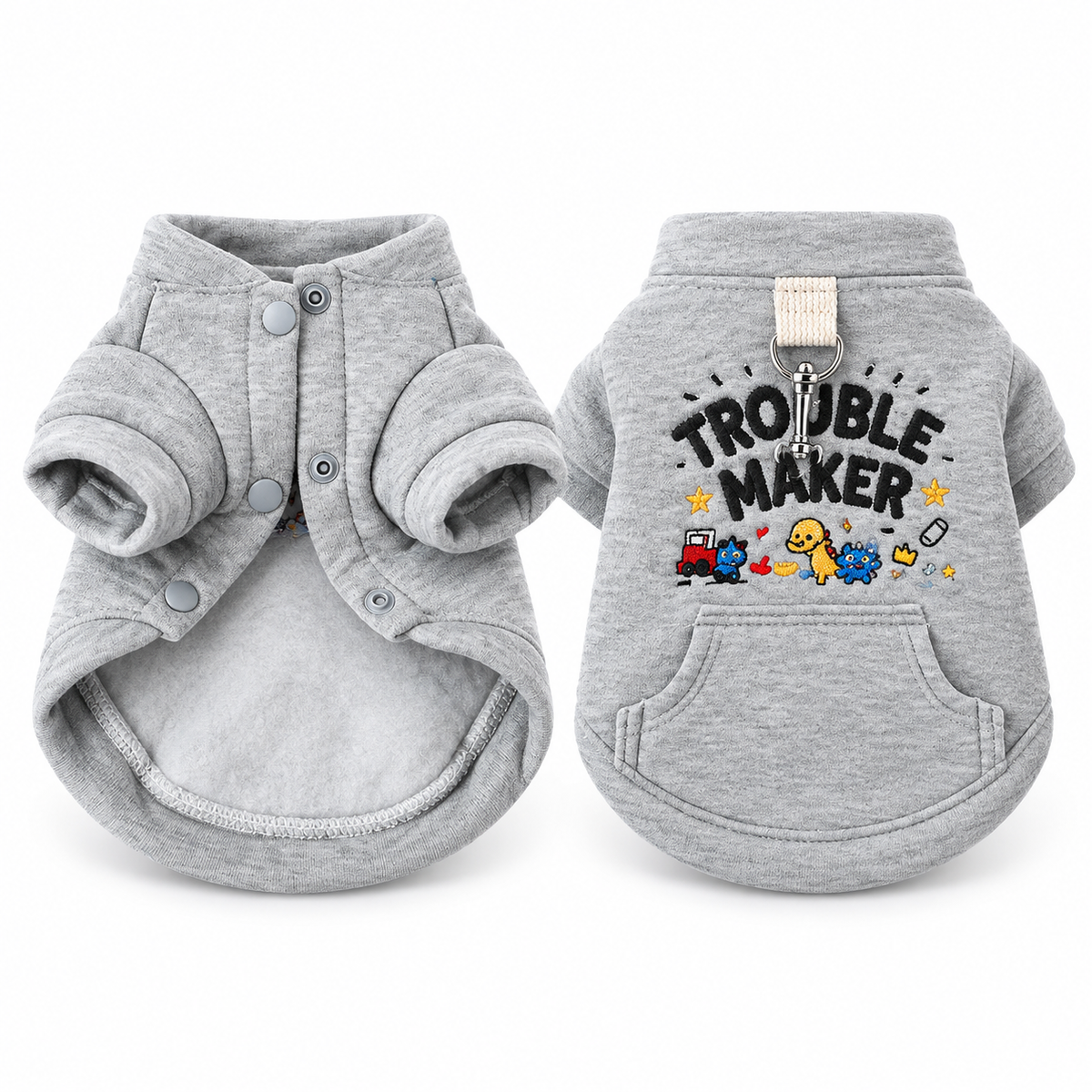 Cute Embroidered Cat Sweatshirt with Leash Ring