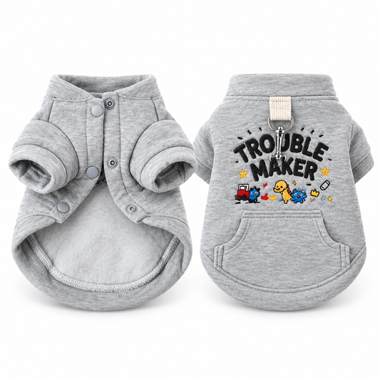 Cute Embroidered Cat Sweatshirt with Leash Ring