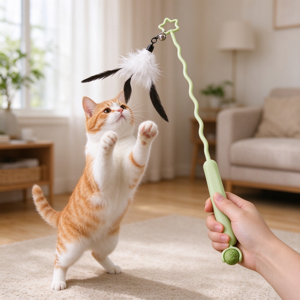 Interactive Feather Cat Teaser Wand