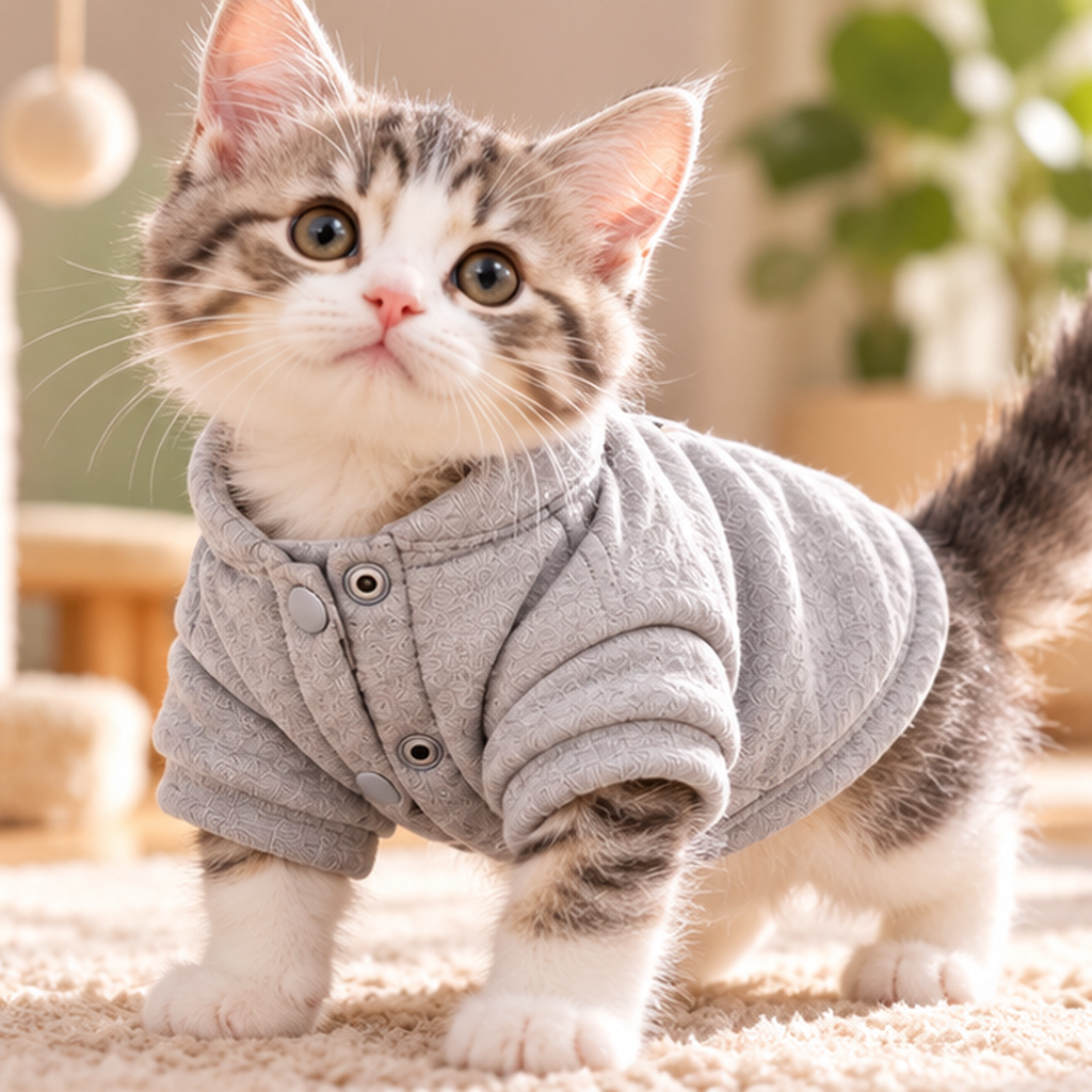 Cute Embroidered Cat Sweatshirt with Leash Ring