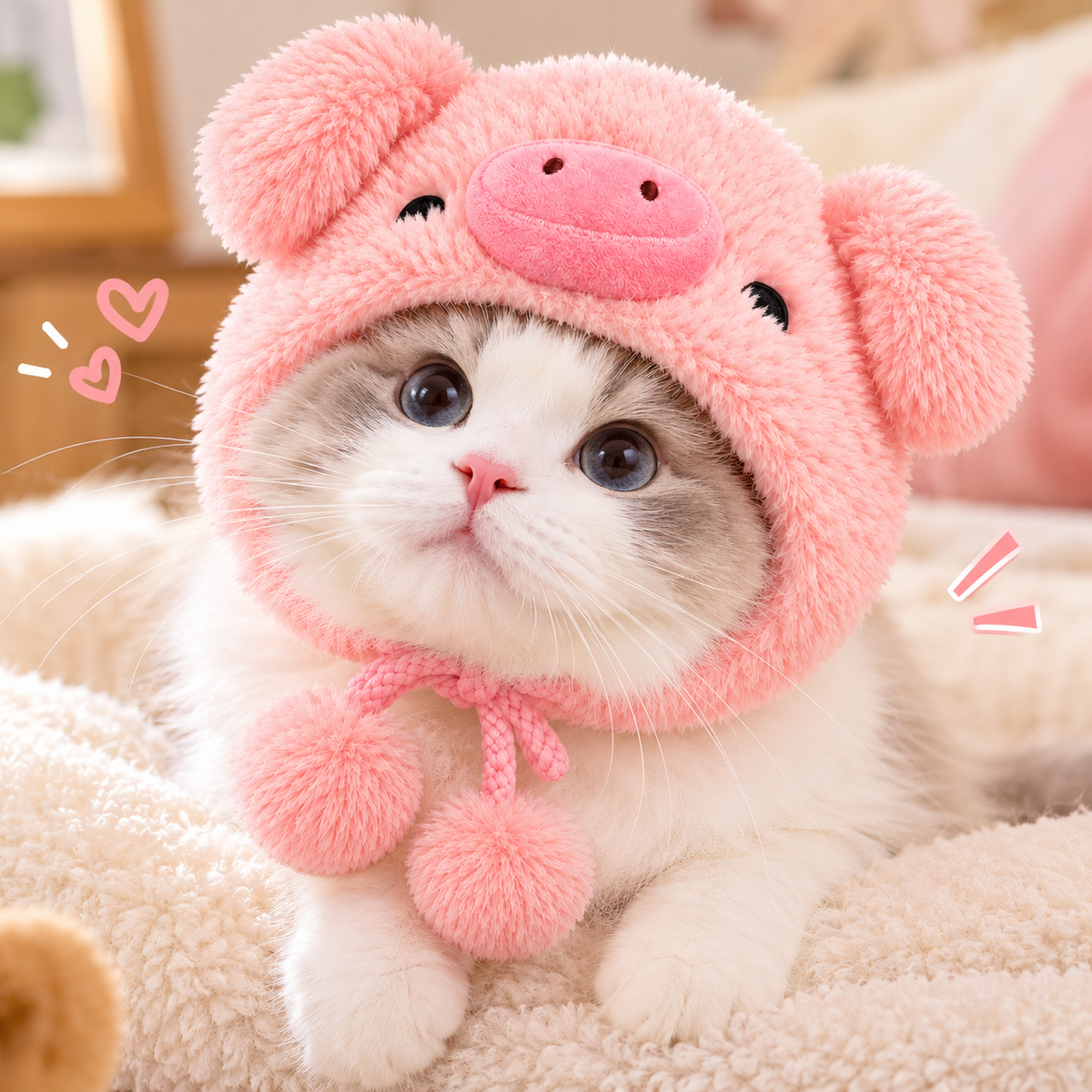 Cute Pink Pig Hoodie for Cats